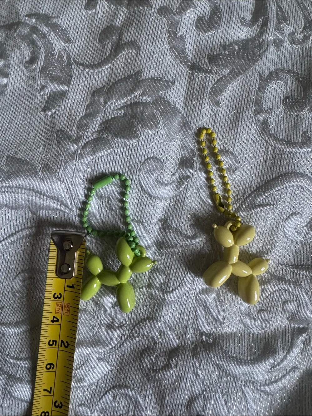 2 Balloon Dog Keychain Charms - Green and Yellow